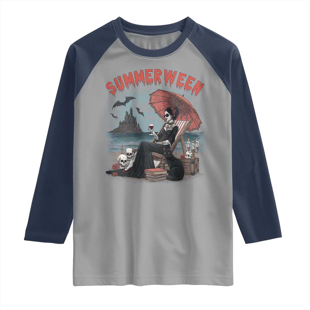 Gothic Summerween Raglan Shirt Spooky Summer Halloween Horror Character - Wonder Print Shop