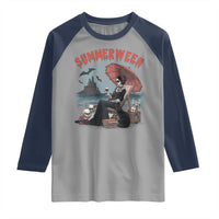 Gothic Summerween Raglan Shirt Spooky Summer Halloween Horror Character - Wonder Print Shop