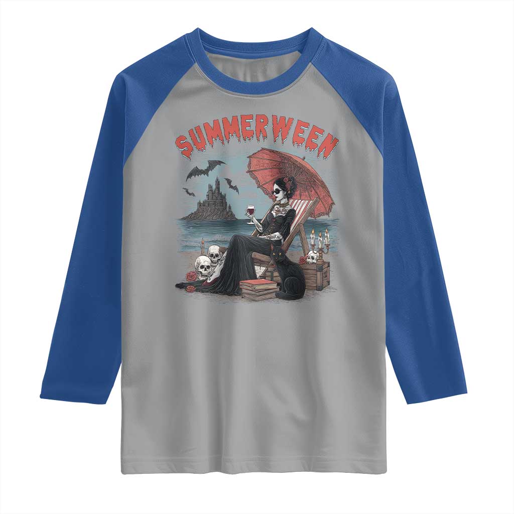 Gothic Summerween Raglan Shirt Spooky Summer Halloween Horror Character - Wonder Print Shop