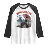 Gothic Summerween Raglan Shirt Spooky Summer Halloween Horror Character - Wonder Print Shop