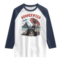 Gothic Summerween Raglan Shirt Spooky Summer Halloween Horror Character - Wonder Print Shop