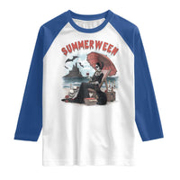 Gothic Summerween Raglan Shirt Spooky Summer Halloween Horror Character - Wonder Print Shop