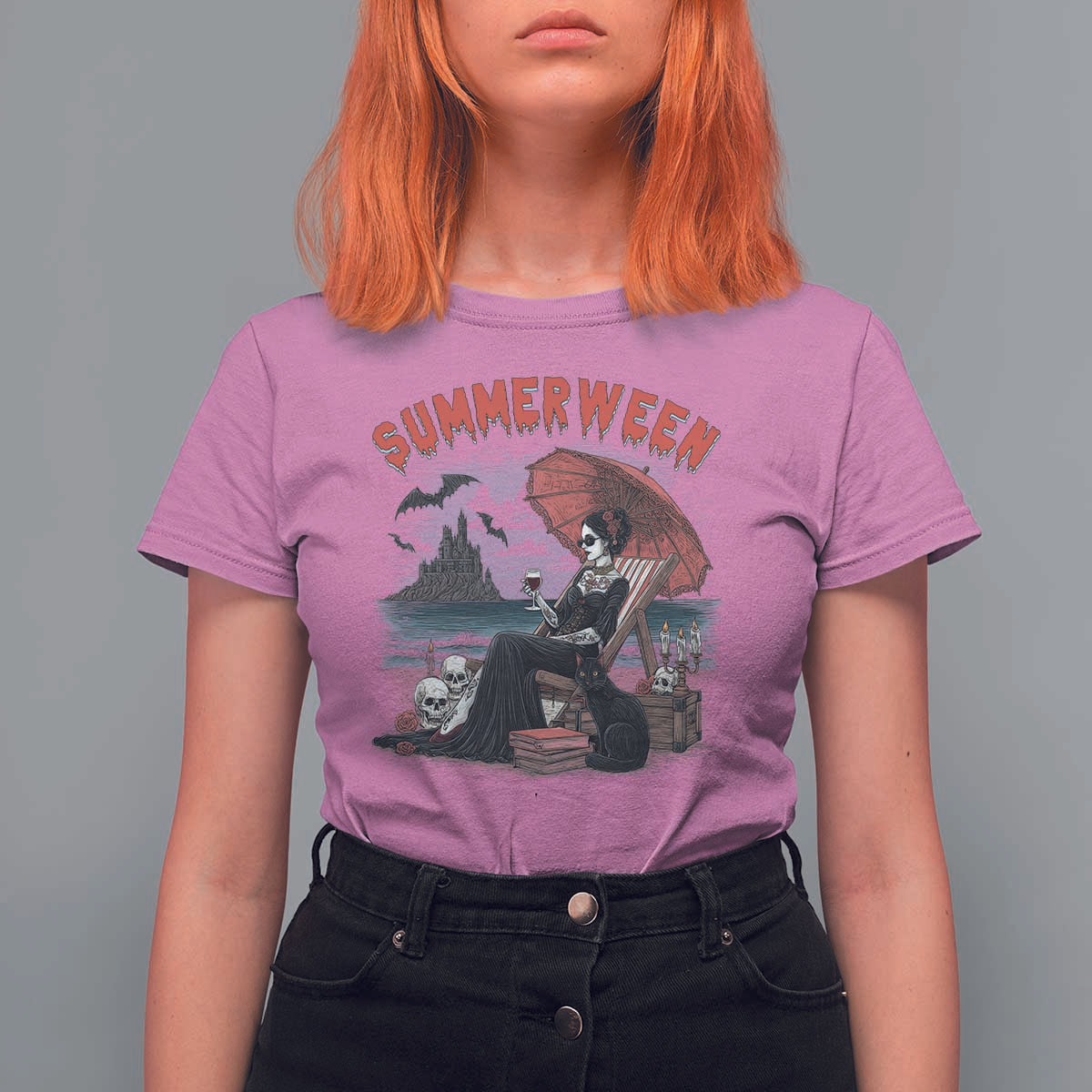 Gothic Summerween T Shirt For Women Spooky Summer Halloween Horror Character - Wonder Print Shop