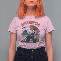 Gothic Summerween T Shirt For Women Spooky Summer Halloween Horror Character - Wonder Print Shop