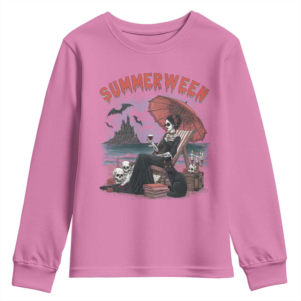 Gothic Summerween Youth Sweatshirt Spooky Summer Halloween Horror Character - Wonder Print Shop