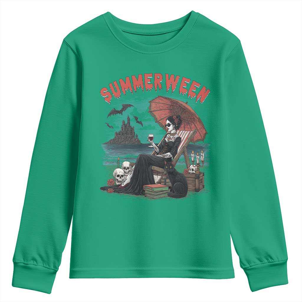 Gothic Summerween Youth Sweatshirt Spooky Summer Halloween Horror Character - Wonder Print Shop