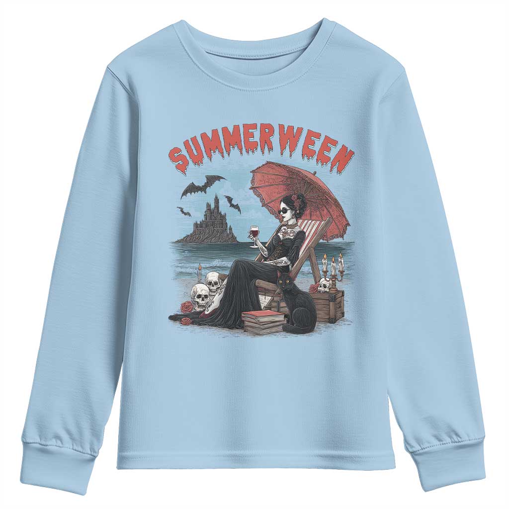 Gothic Summerween Youth Sweatshirt Spooky Summer Halloween Horror Character - Wonder Print Shop