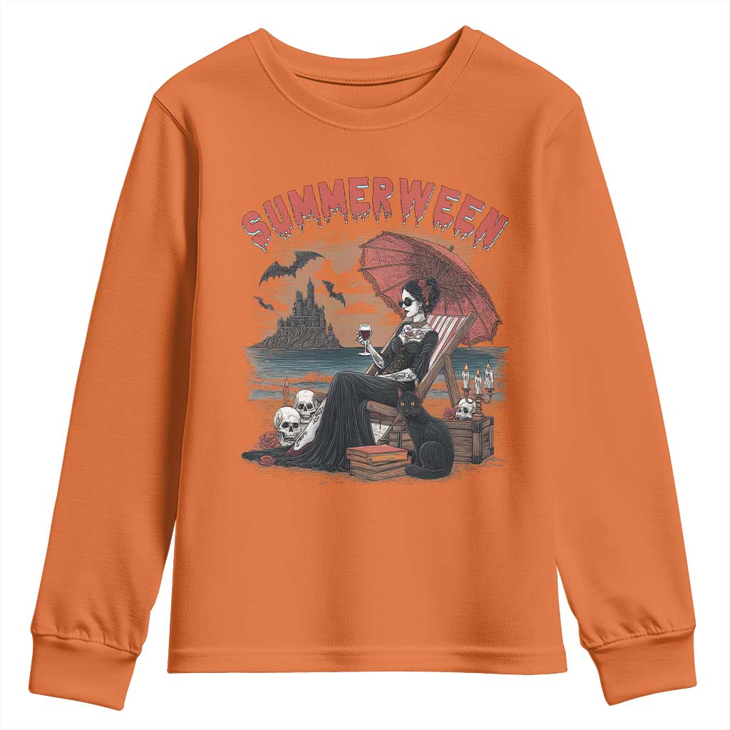 Gothic Summerween Youth Sweatshirt Spooky Summer Halloween Horror Character - Wonder Print Shop