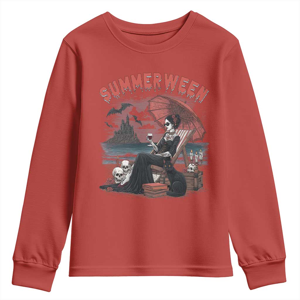 Gothic Summerween Youth Sweatshirt Spooky Summer Halloween Horror Character - Wonder Print Shop