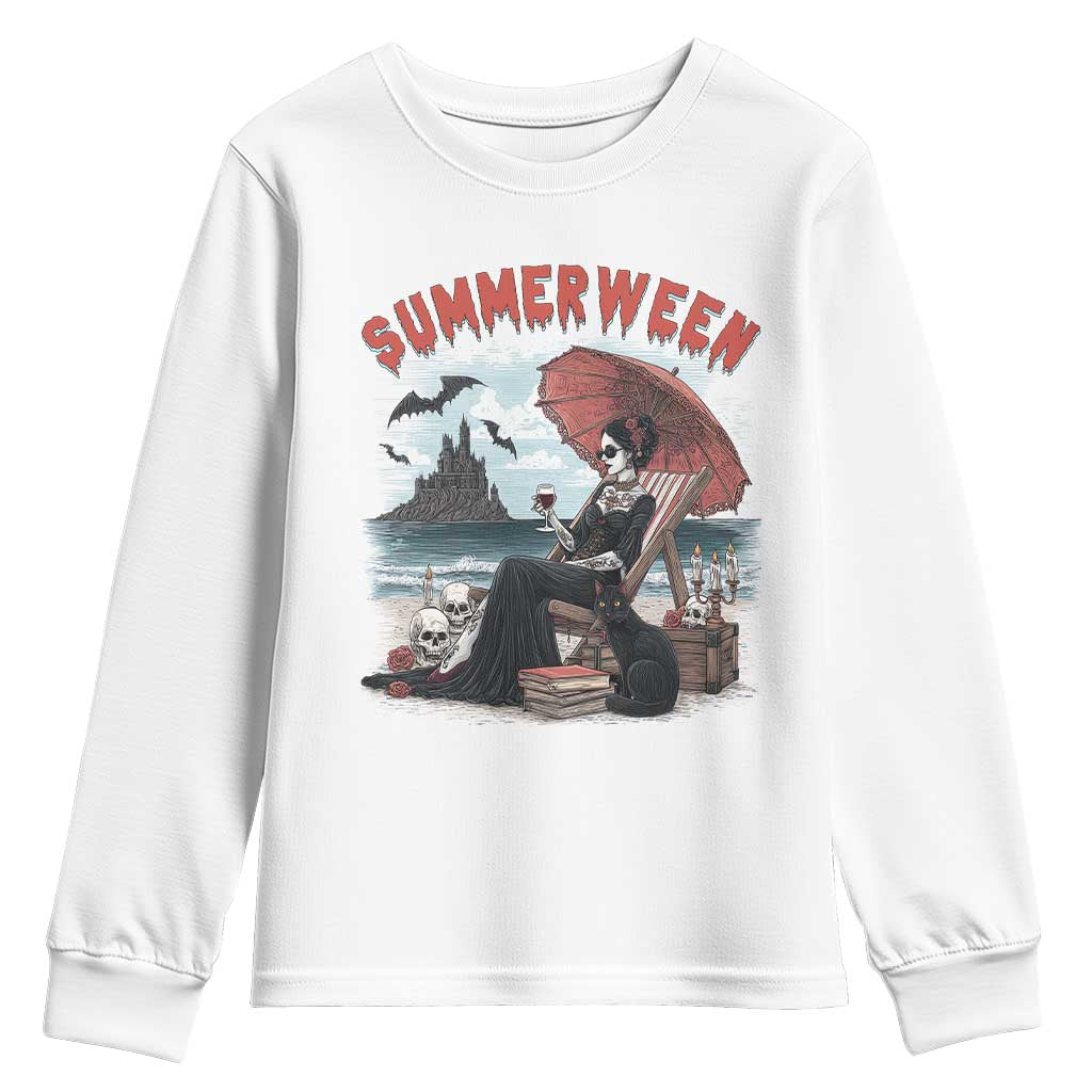 Gothic Summerween Youth Sweatshirt Spooky Summer Halloween Horror Character - Wonder Print Shop