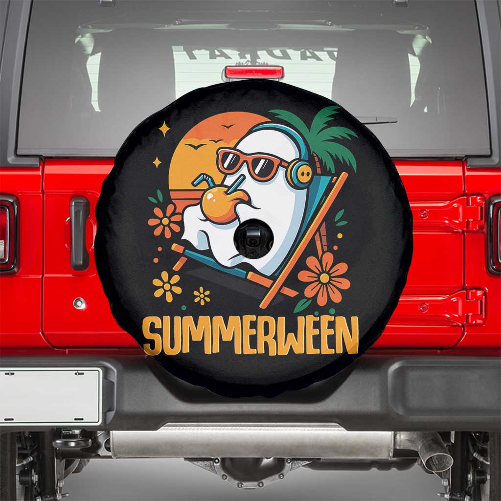 Tropical Summerween Boo Sheet Spare Tire Cover Funny Ghost Halloween Summer Beach Vibes - Wonder Print Shop