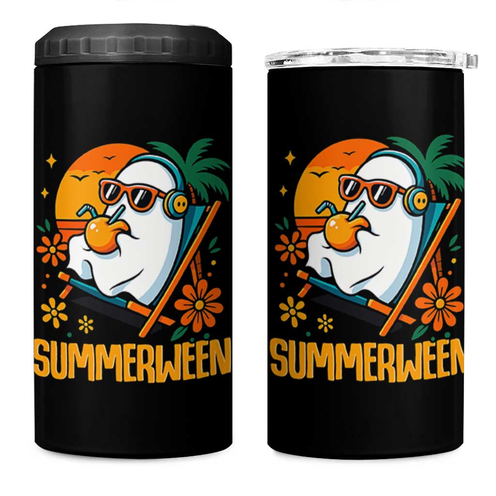 Tropical Summerween Boo Sheet 4 in 1 Can Cooler Tumbler Funny Ghost Halloween Summer Beach Vibes - Wonder Print Shop