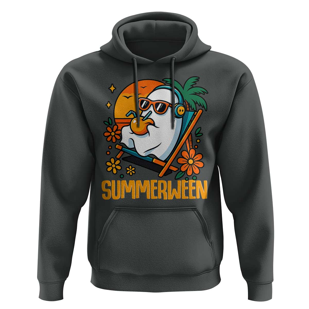 Tropical Summerween Boo Sheet Hoodie Funny Ghost Halloween Summer Beach Vibes - Wonder Print Shop