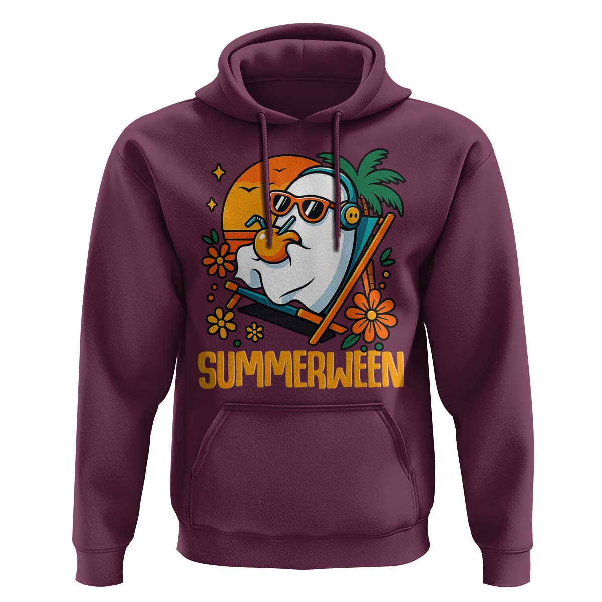Tropical Summerween Boo Sheet Hoodie Funny Ghost Halloween Summer Beach Vibes - Wonder Print Shop