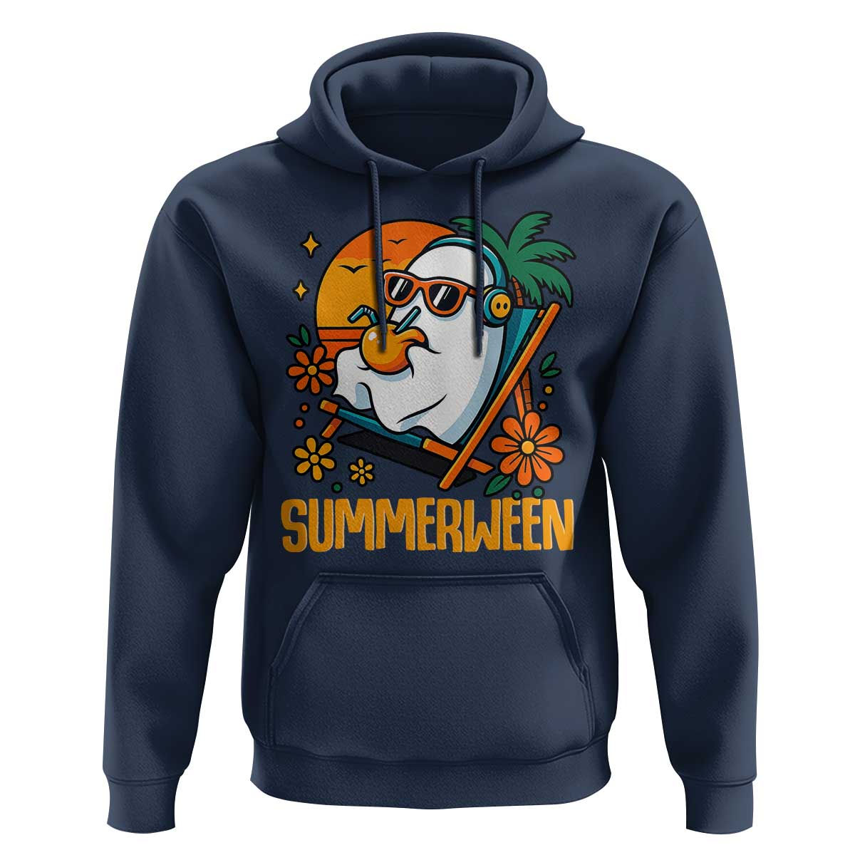 Tropical Summerween Boo Sheet Hoodie Funny Ghost Halloween Summer Beach Vibes - Wonder Print Shop