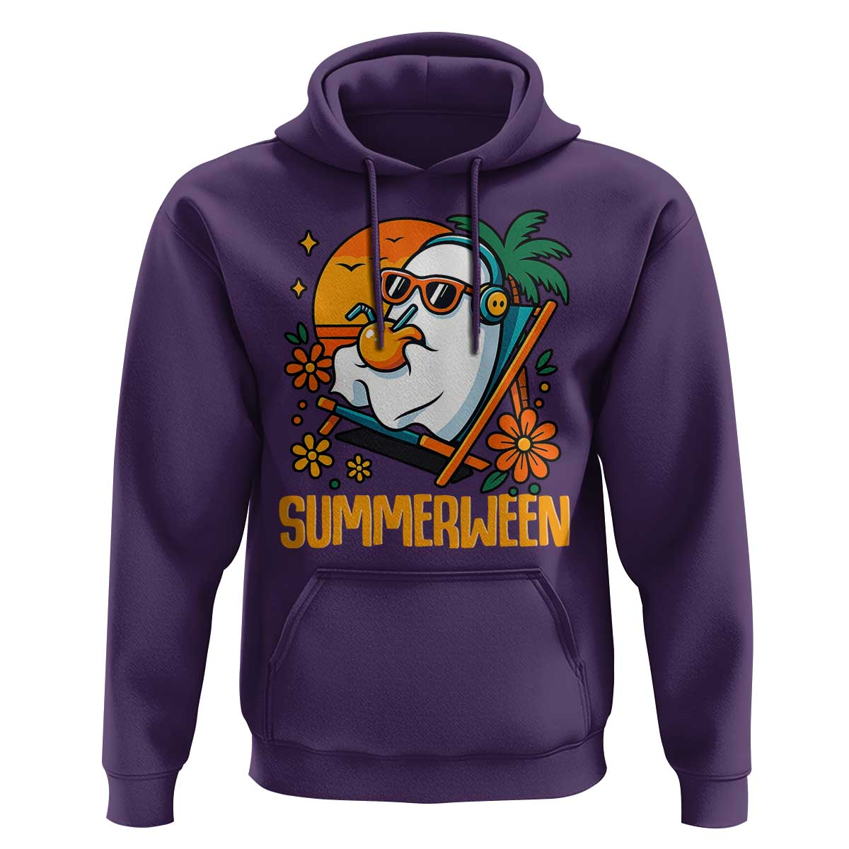 Tropical Summerween Boo Sheet Hoodie Funny Ghost Halloween Summer Beach Vibes - Wonder Print Shop
