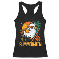 Tropical Summerween Boo Sheet Racerback Tank Top Funny Ghost Halloween Summer Beach Vibes - Wonder Print Shop