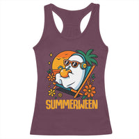 Tropical Summerween Boo Sheet Racerback Tank Top Funny Ghost Halloween Summer Beach Vibes - Wonder Print Shop