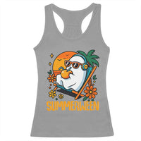 Tropical Summerween Boo Sheet Racerback Tank Top Funny Ghost Halloween Summer Beach Vibes - Wonder Print Shop