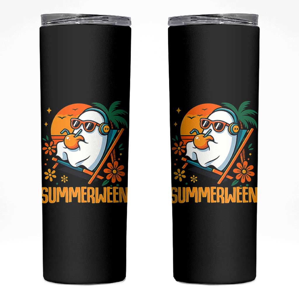 Tropical Summerween Boo Sheet Skinny Tumbler Funny Ghost Halloween Summer Beach Vibes - Wonder Print Shop