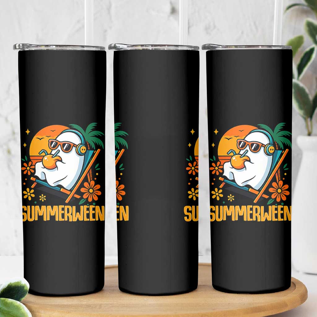 Tropical Summerween Boo Sheet Skinny Tumbler Funny Ghost Halloween Summer Beach Vibes - Wonder Print Shop