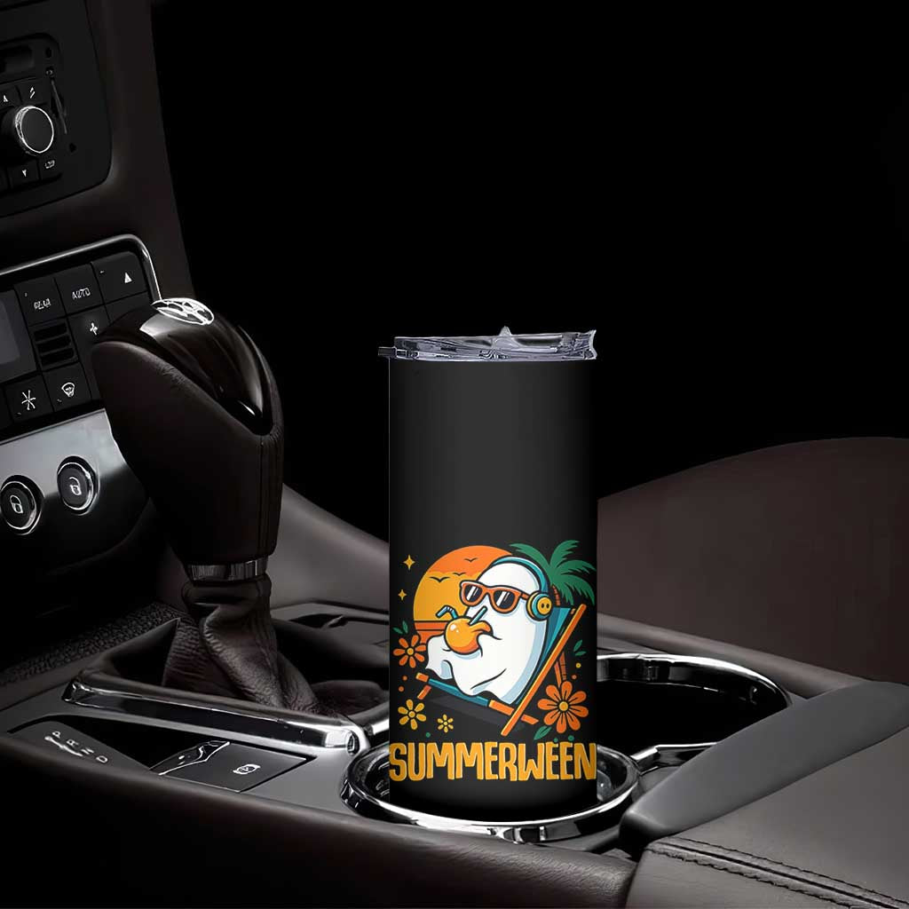 Tropical Summerween Boo Sheet Skinny Tumbler Funny Ghost Halloween Summer Beach Vibes - Wonder Print Shop