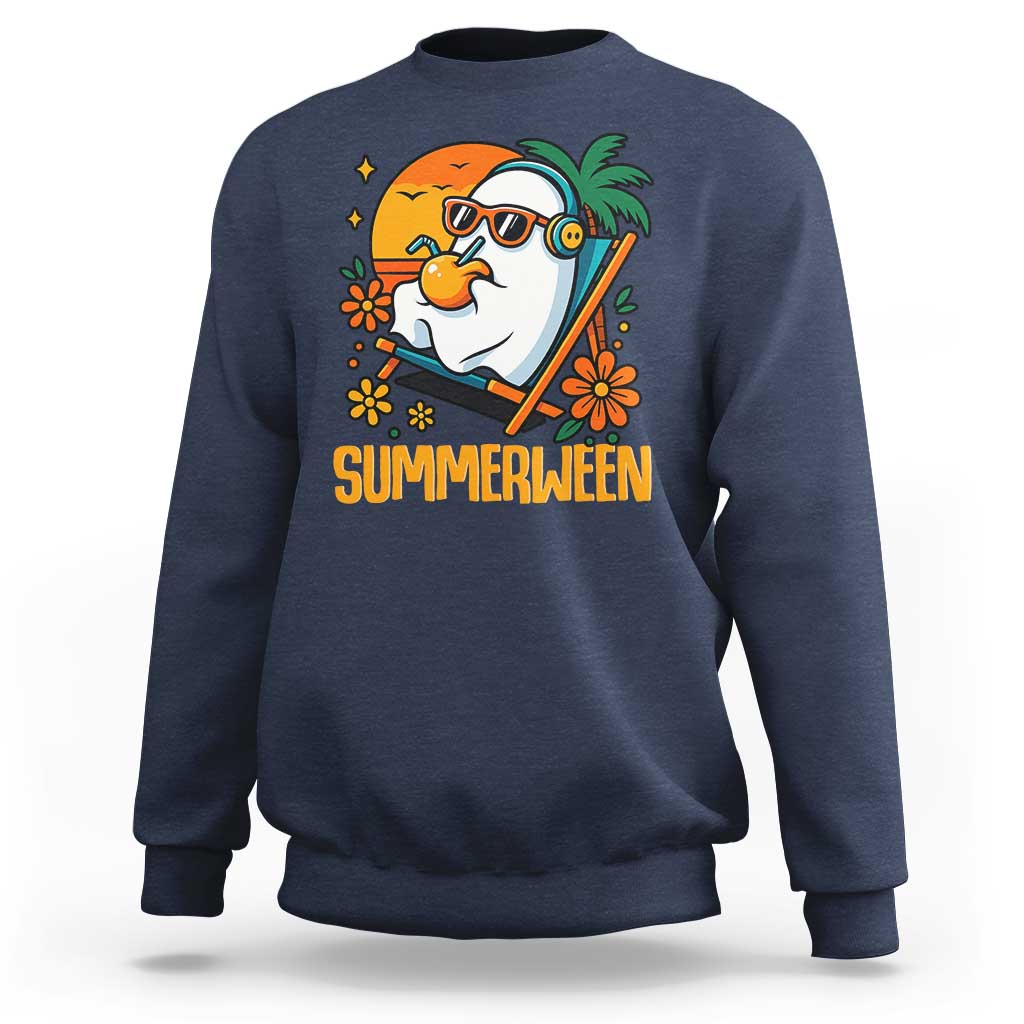 Tropical Summerween Boo Sheet Sweatshirt Funny Ghost Halloween Summer Beach Vibes - Wonder Print Shop