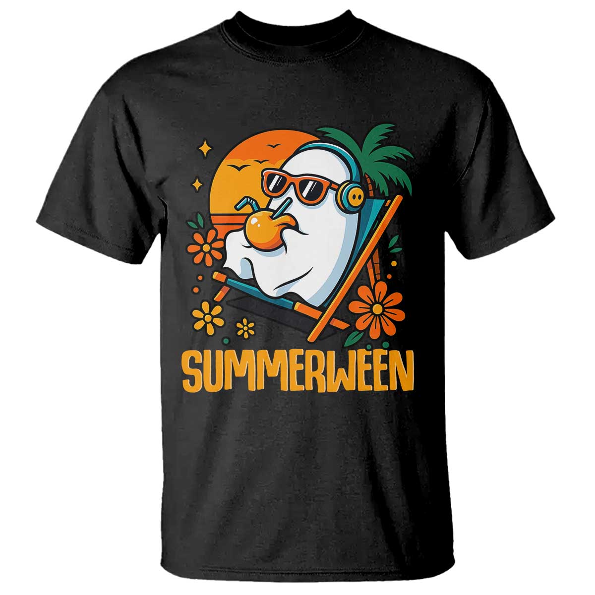 Tropical Summerween Boo Sheet T Shirt Funny Ghost Halloween Summer Beach Vibes - Wonder Print Shop