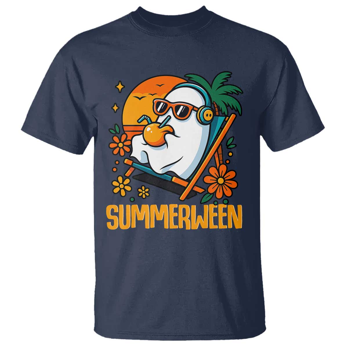 Tropical Summerween Boo Sheet T Shirt Funny Ghost Halloween Summer Beach Vibes - Wonder Print Shop