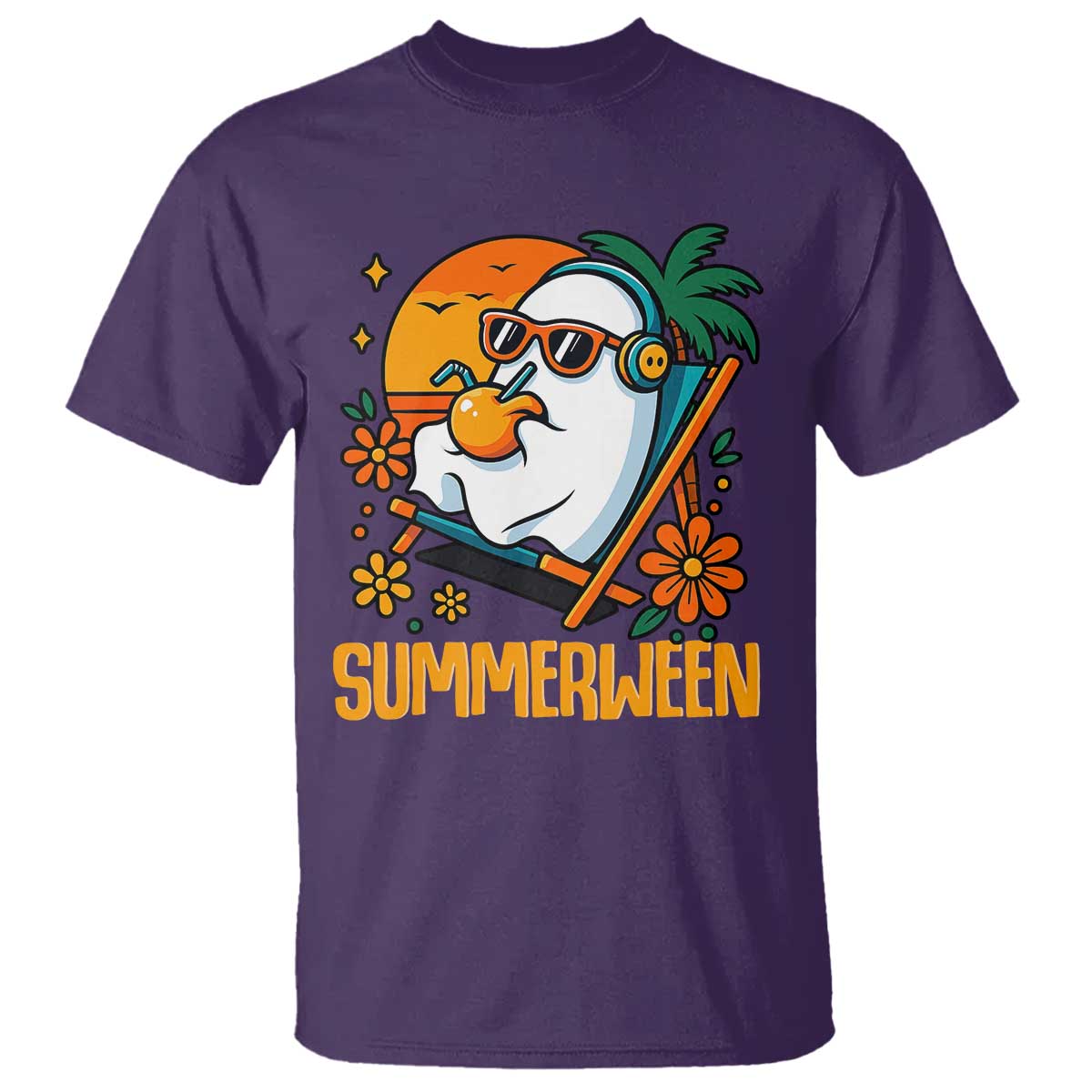 Tropical Summerween Boo Sheet T Shirt Funny Ghost Halloween Summer Beach Vibes - Wonder Print Shop