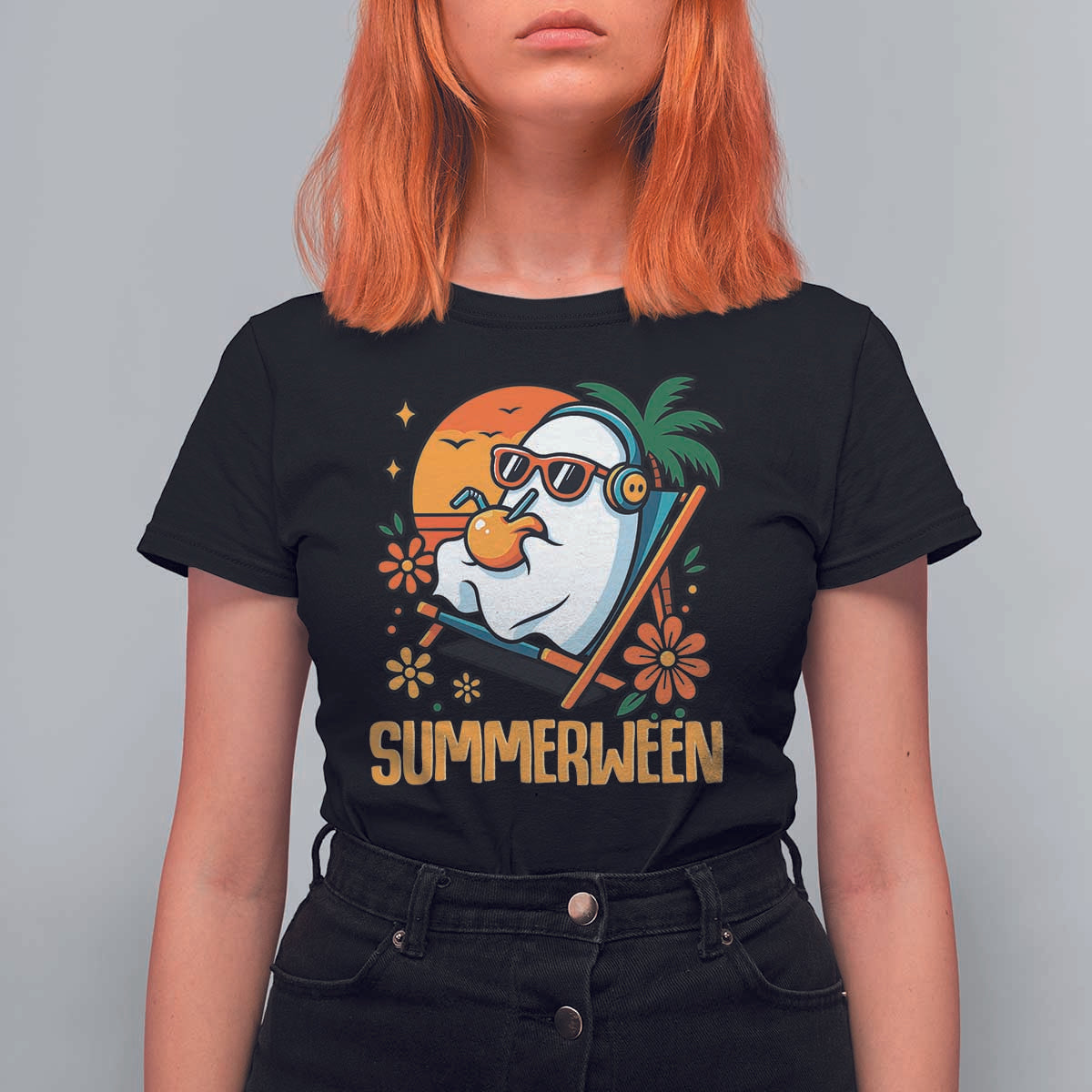 Tropical Summerween Boo Sheet T Shirt For Women Funny Ghost Halloween Summer Beach Vibes - Wonder Print Shop