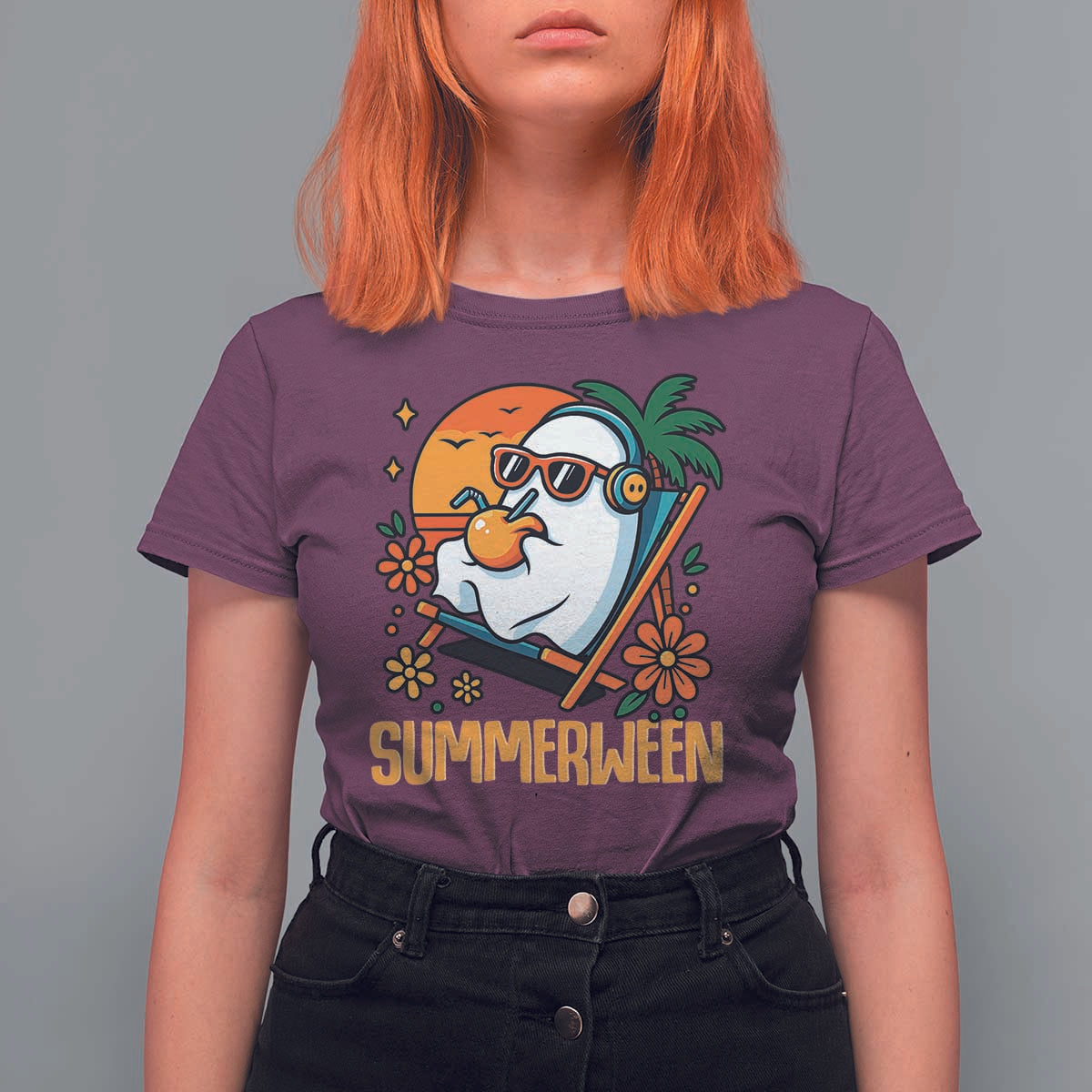 Tropical Summerween Boo Sheet T Shirt For Women Funny Ghost Halloween Summer Beach Vibes - Wonder Print Shop