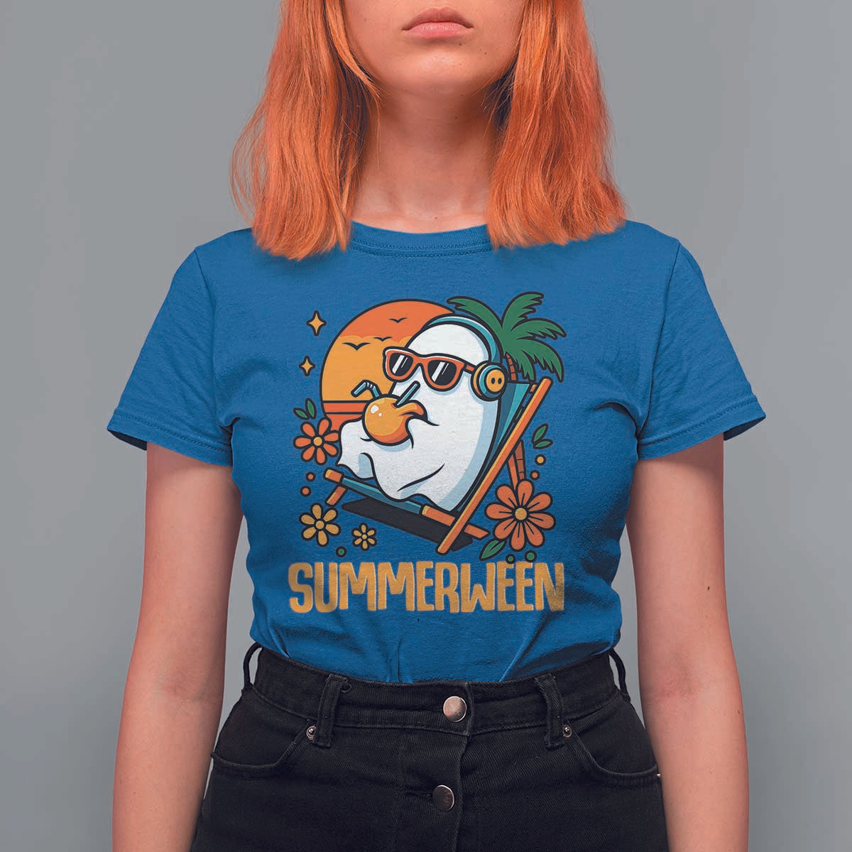 Tropical Summerween Boo Sheet T Shirt For Women Funny Ghost Halloween Summer Beach Vibes - Wonder Print Shop