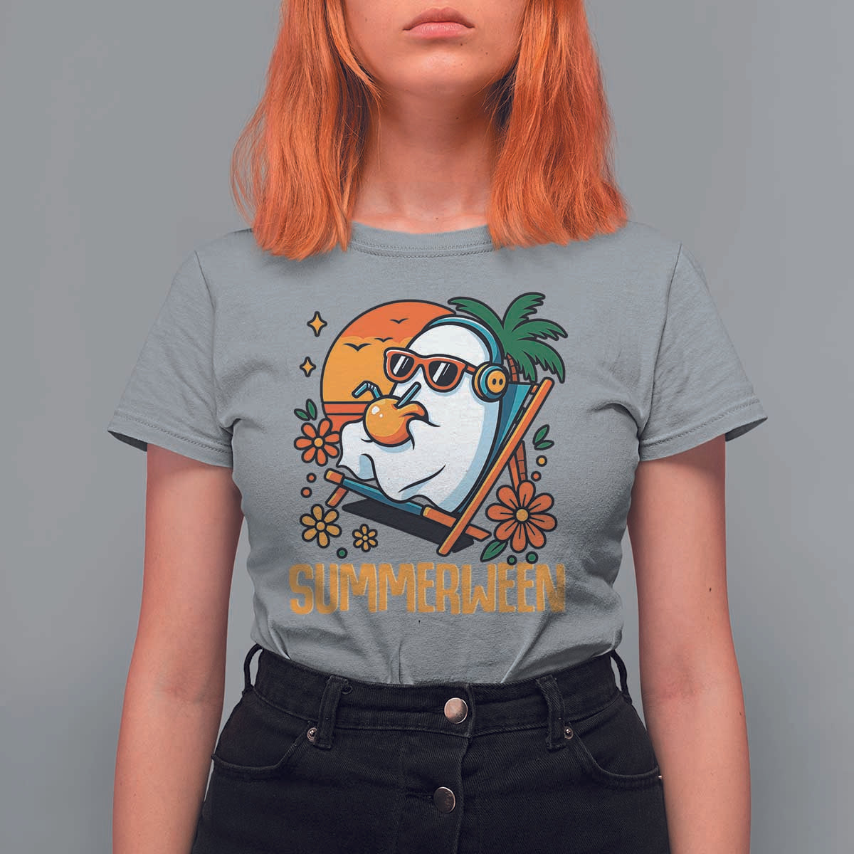 Tropical Summerween Boo Sheet T Shirt For Women Funny Ghost Halloween Summer Beach Vibes - Wonder Print Shop