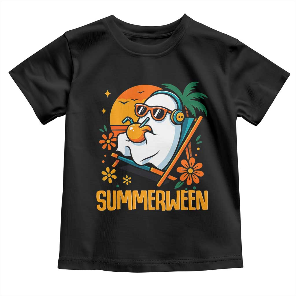 Tropical Summerween Boo Sheet Toddler T Shirt Funny Ghost Halloween Summer Beach Vibes - Wonder Print Shop