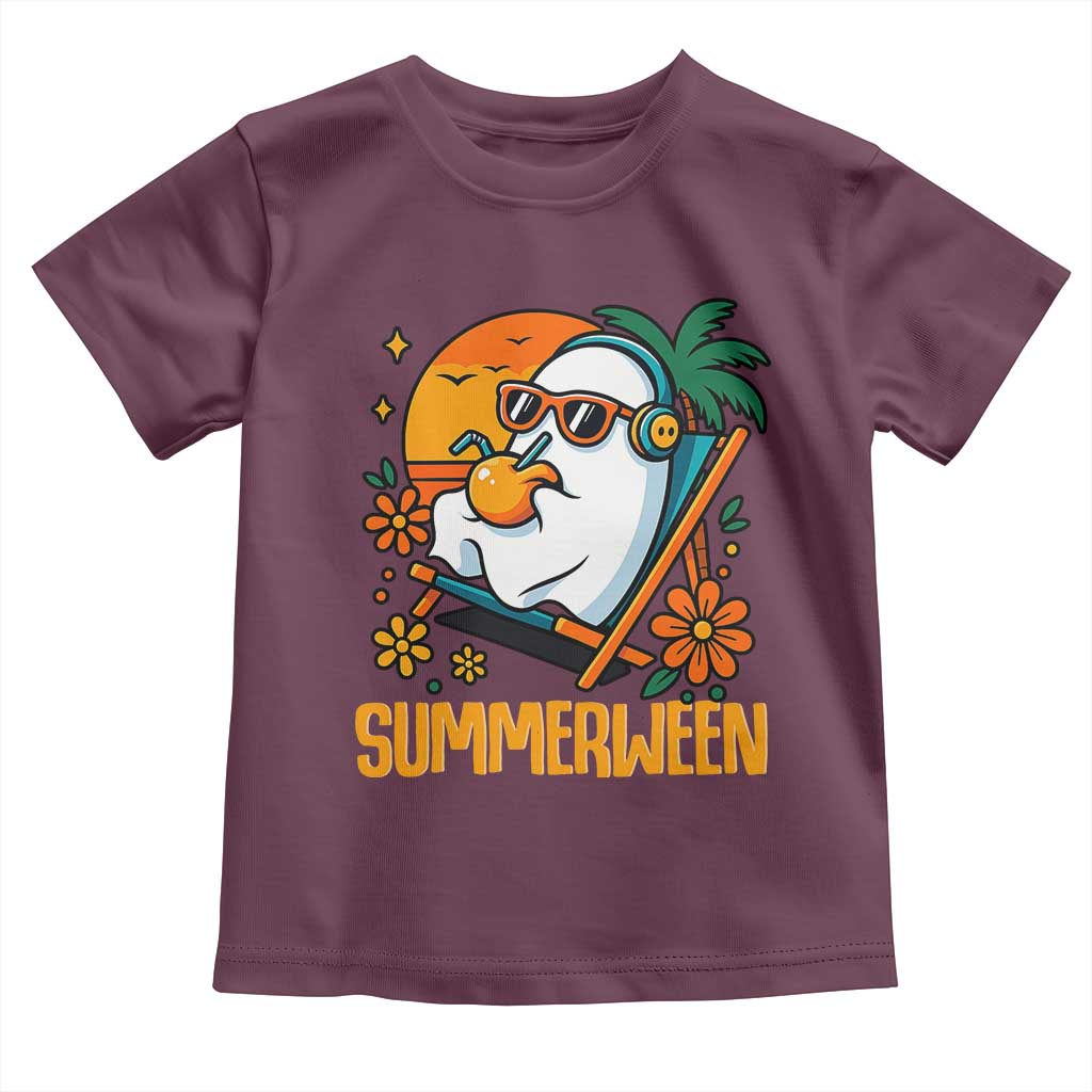 Tropical Summerween Boo Sheet Toddler T Shirt Funny Ghost Halloween Summer Beach Vibes - Wonder Print Shop