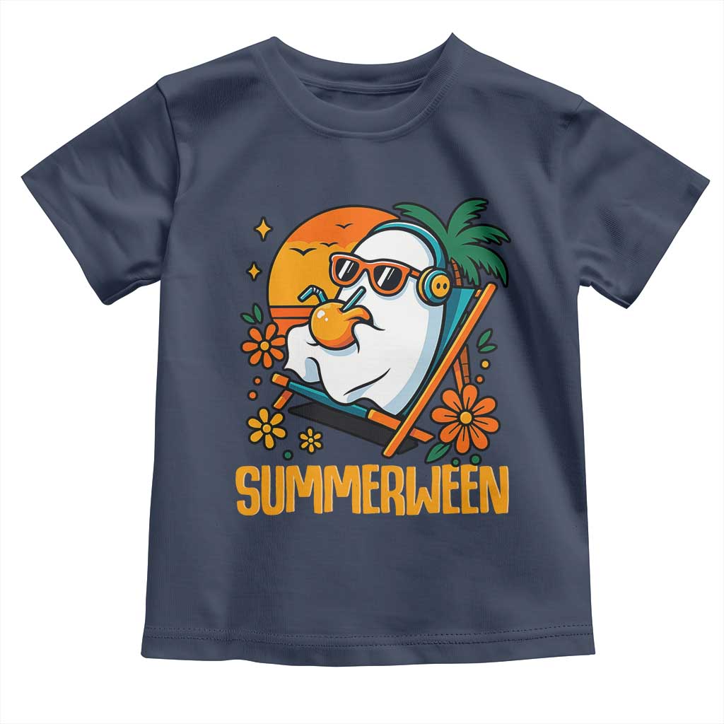 Tropical Summerween Boo Sheet Toddler T Shirt Funny Ghost Halloween Summer Beach Vibes - Wonder Print Shop