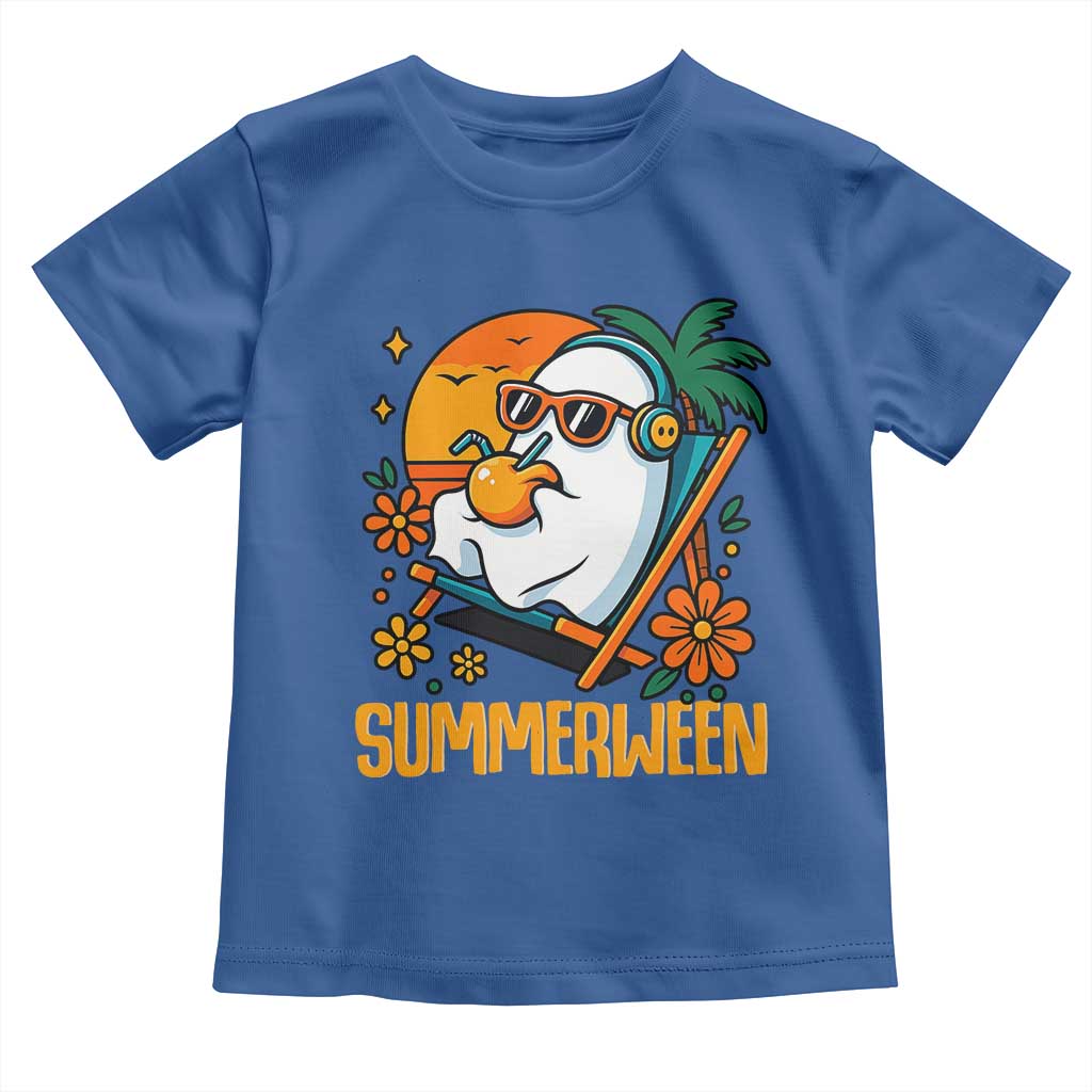Tropical Summerween Boo Sheet Toddler T Shirt Funny Ghost Halloween Summer Beach Vibes - Wonder Print Shop