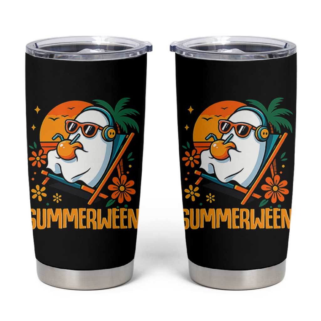 Tropical Summerween Boo Sheet Tumbler Cup Funny Ghost Halloween Summer Beach Vibes - Wonder Print Shop