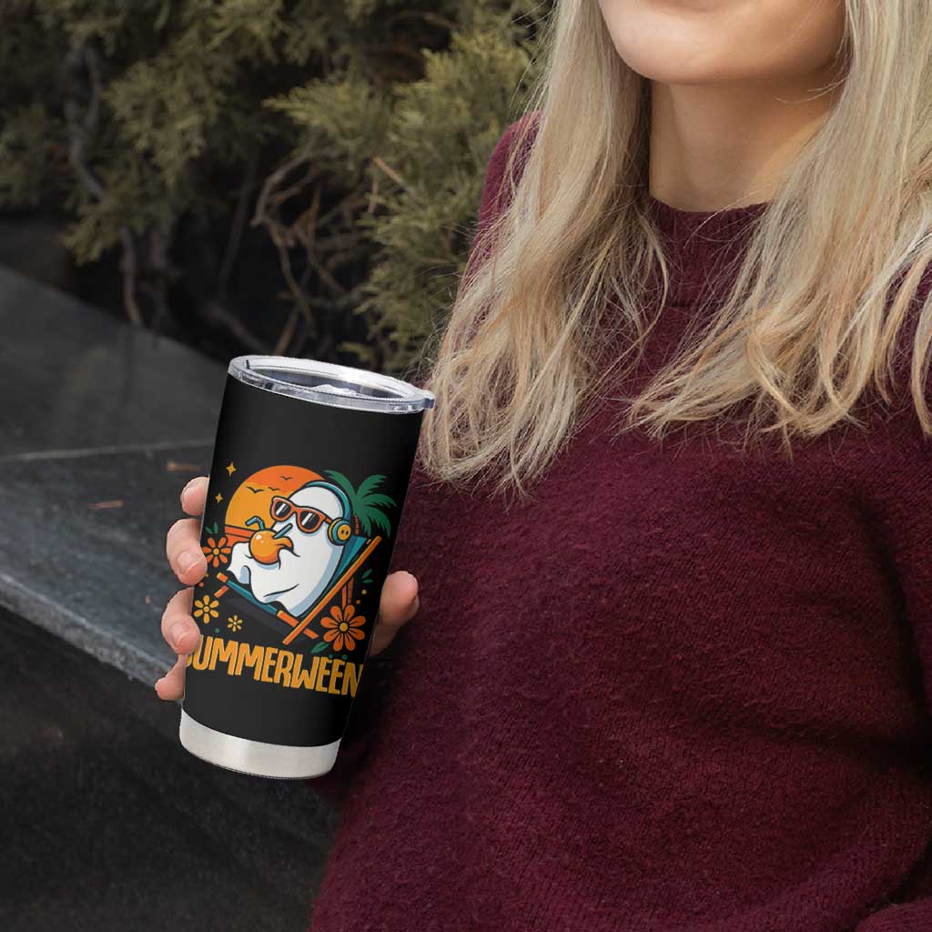 Tropical Summerween Boo Sheet Tumbler Cup Funny Ghost Halloween Summer Beach Vibes - Wonder Print Shop