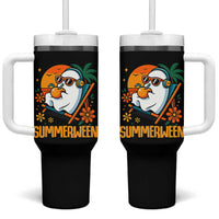 Tropical Summerween Boo Sheet Tumbler With Handle Funny Ghost Halloween Summer Beach Vibes - Wonder Print Shop