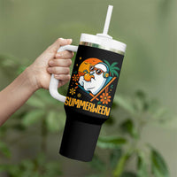 Tropical Summerween Boo Sheet Tumbler With Handle Funny Ghost Halloween Summer Beach Vibes - Wonder Print Shop