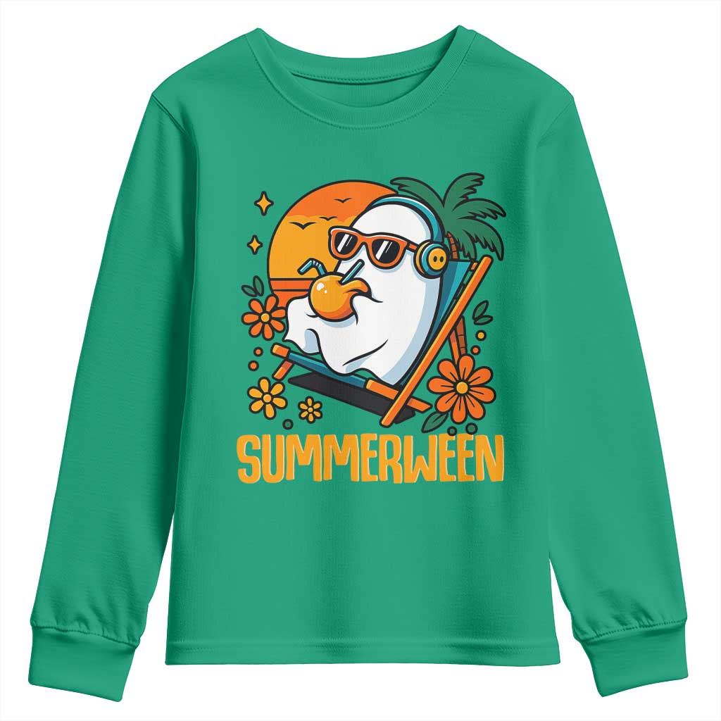 Tropical Summerween Boo Sheet Youth Sweatshirt Funny Ghost Halloween Summer Beach Vibes - Wonder Print Shop