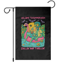 Summerween Zombie Pool Party Garden Flag Chillin and Thrillin Flamingo Float Summer Halloween