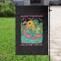 Summerween Zombie Pool Party Garden Flag Chillin and Thrillin Flamingo Float Summer Halloween