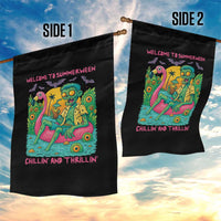 Summerween Zombie Pool Party Garden Flag Chillin and Thrillin Flamingo Float Summer Halloween
