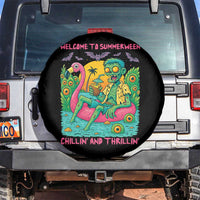 Summerween Zombie Pool Party Spare Tire Cover Chillin and Thrillin Flamingo Float Summer Halloween