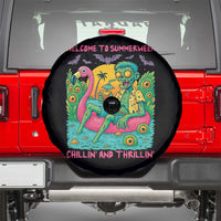 Summerween Zombie Pool Party Spare Tire Cover Chillin and Thrillin Flamingo Float Summer Halloween