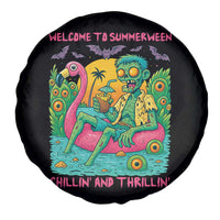 Summerween Zombie Pool Party Spare Tire Cover Chillin and Thrillin Flamingo Float Summer Halloween