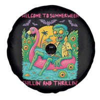 Summerween Zombie Pool Party Spare Tire Cover Chillin and Thrillin Flamingo Float Summer Halloween